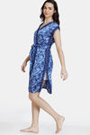 Zivame Artsy Leaves Woven Robe - Medieval Blue — thumbnail 2